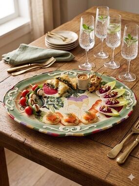 Fitz & Floyd Le Marche 16" Oval Serving Platter Farmhouse Country Veggies